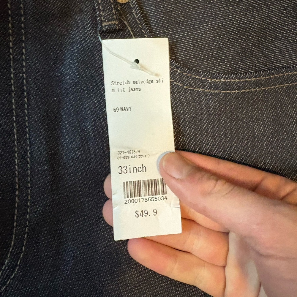 UniqLo Jeans Mens 33x32 Blue Denim Stretch Selvedge Slim Fit NWT - Picture 5 of 8